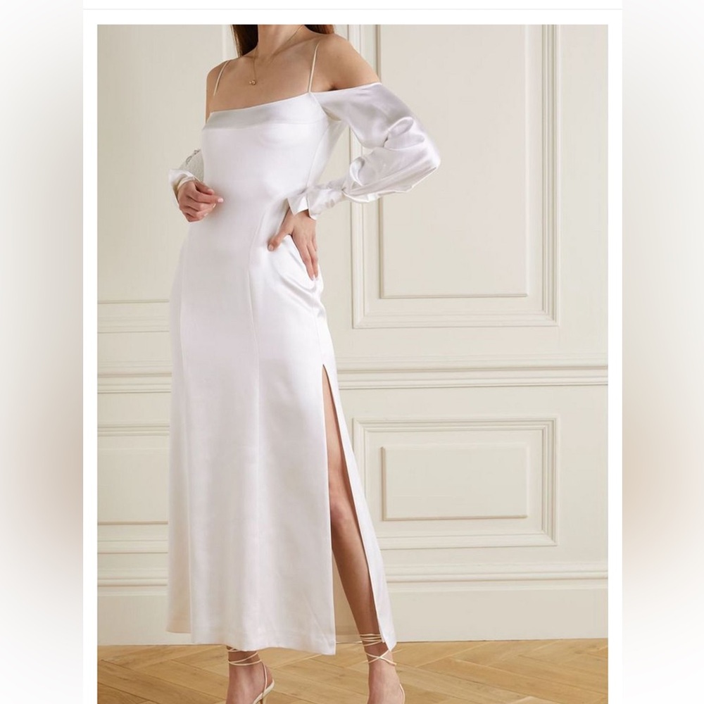 Galvan London Valencia cold-shoulder silk maxi dress size FR38/US6 in white.